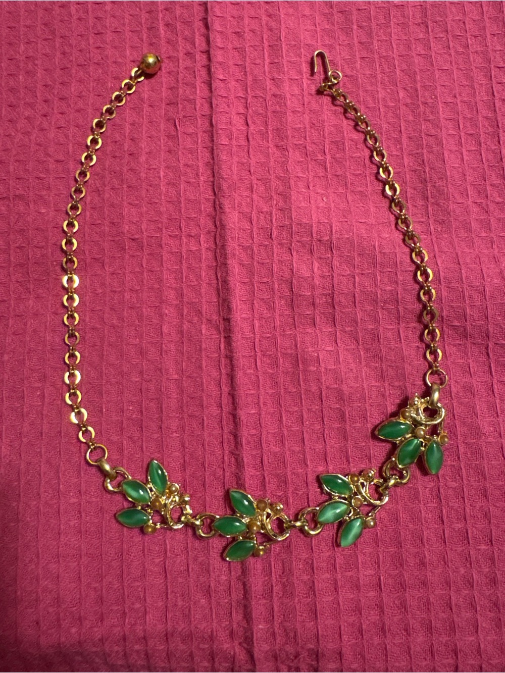 Gold Chain Necklace with Green Leaf Accents - Women Jewelry